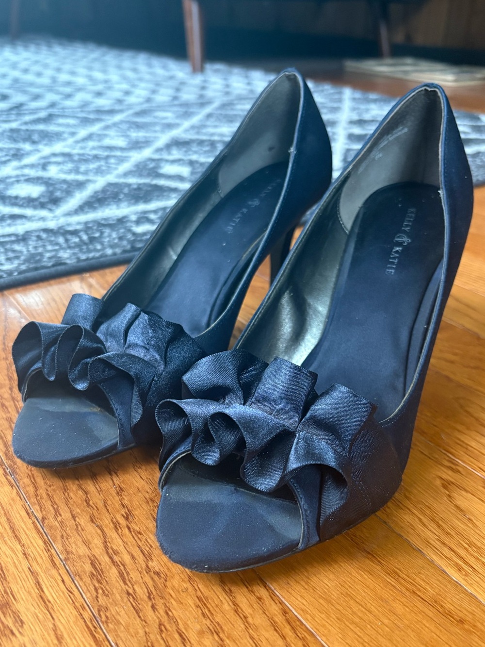 Kelly & Katie Navy Ruffle Peep-Toe Heels